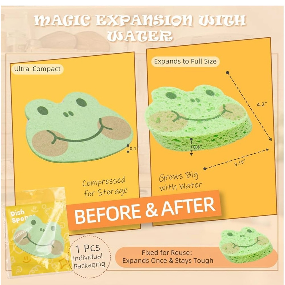 Chick, Hippo, Fox New Compressed Wood Pulp Cotton Sponges Highly Absorbent - Picture 3 of 3